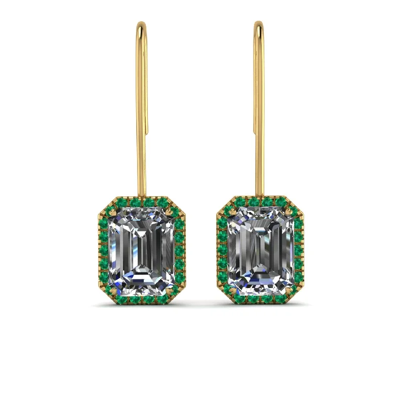 luxury gold earrings for women-Halo Emerald Cut Diamond Earrings - Izabella No. 16