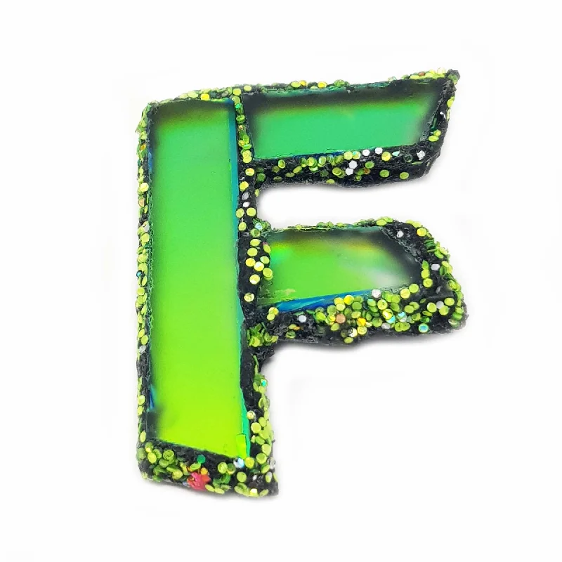 bridal brooches for women-LETTER F - GREEN BROOCH