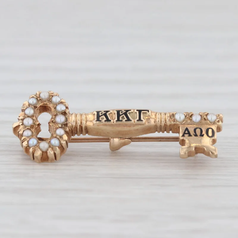 engagement rings for women with baguette diamonds-Kappa Kappa Gamma Key Badge 10k Gold Pearls Vintage Sorority Pin