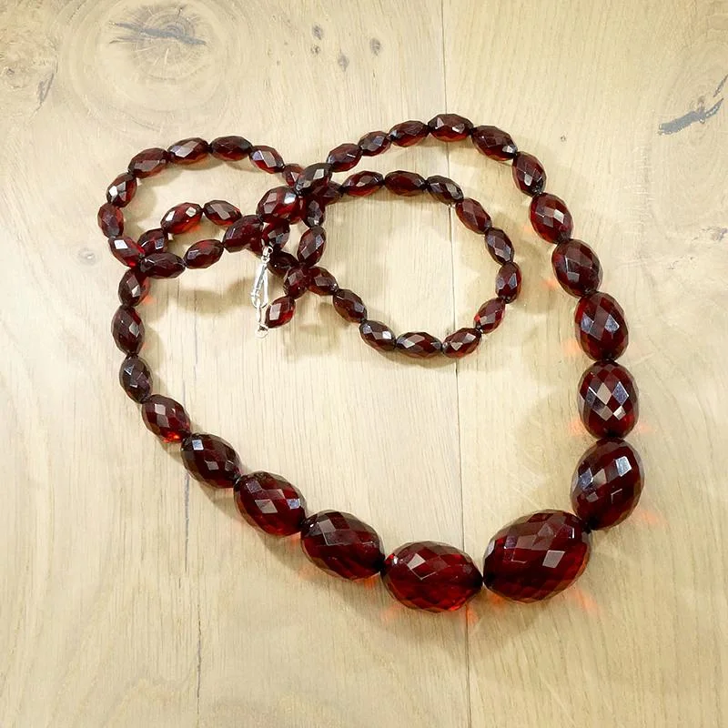 colorful stone necklaces for women-Strand of Large Faceted Amber Barrel Beads