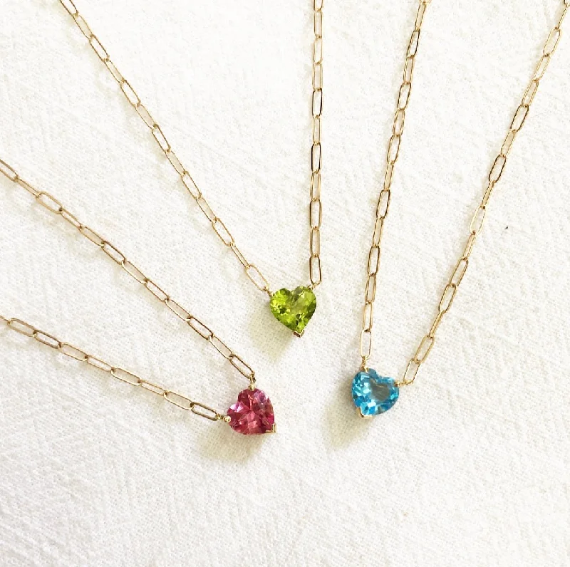 modern necklaces for women-14k gemstone heart on link chain