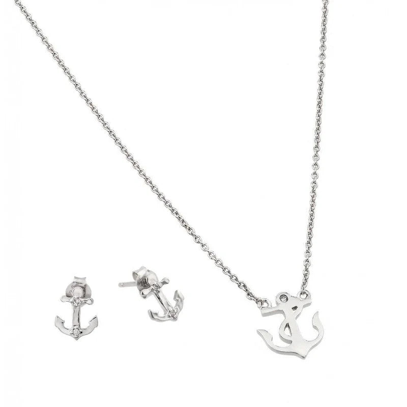 delicate necklaces for women-Silver 925 Rhodium Plated Anchor Set