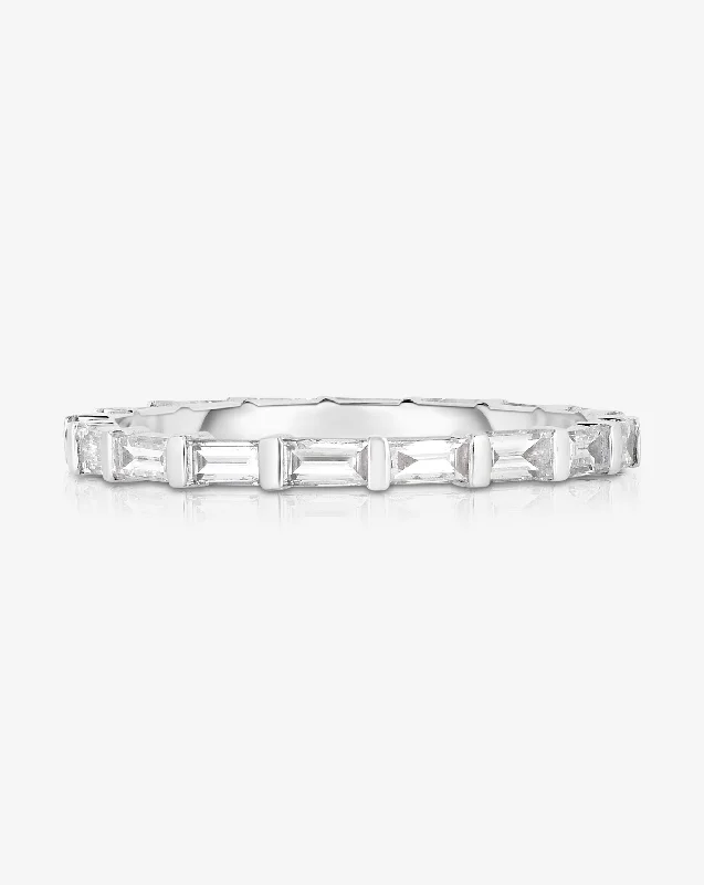 platinum engagement rings with diamonds for women-Baguette Bar Eternity Band