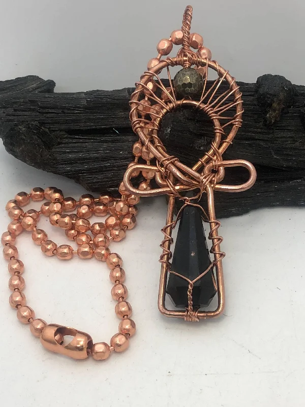 gold pendant necklaces for women-Signature Melanin Trinity of Affinity Wearable Ankh with Copper Chain