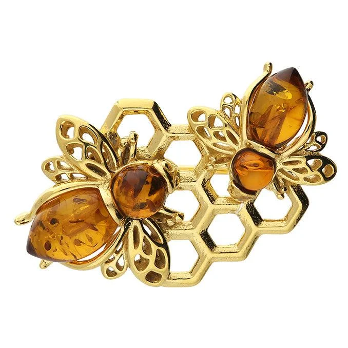 3D brooches for women-Gold Amber Bee Brooch