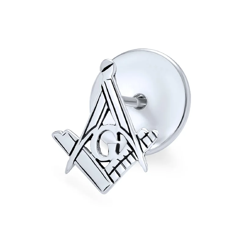 animal brooches for women-Freemasons Masonic Compass Brooche Pin for Men in Sterling Silver