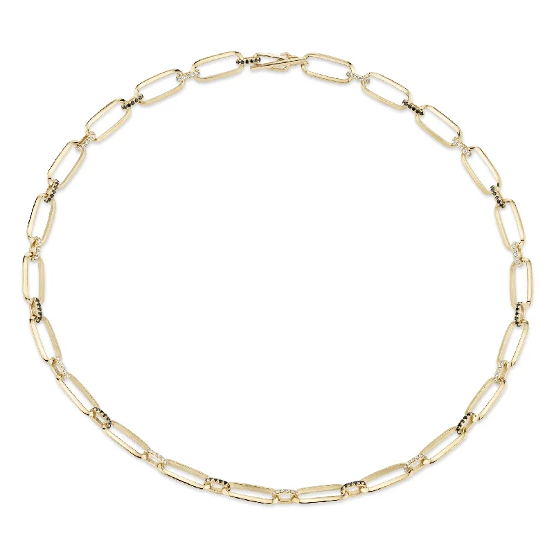 classic necklaces for women-Flat Link Choker with Alternating Pave Diamond Bridges