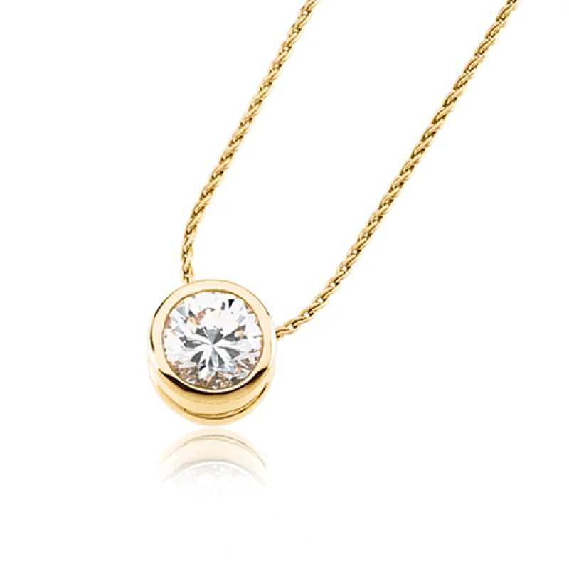 boho necklaces for women-Bezel Set Solitaire 14k Yellow Gold Slide with Cubic Zirconia