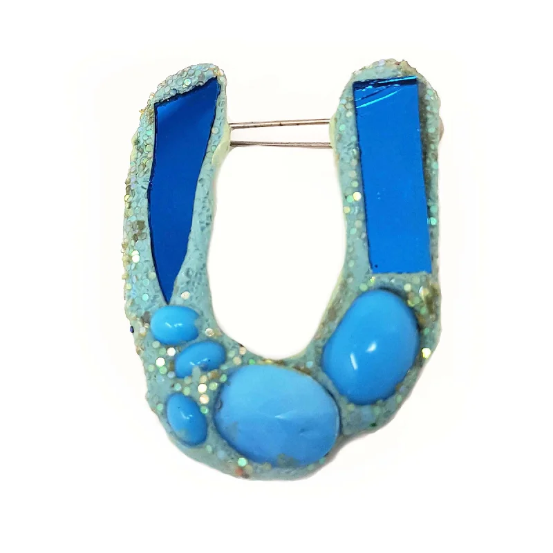 colorful enamel brooches for women-LETTER U - TURQUOISE BROOCH