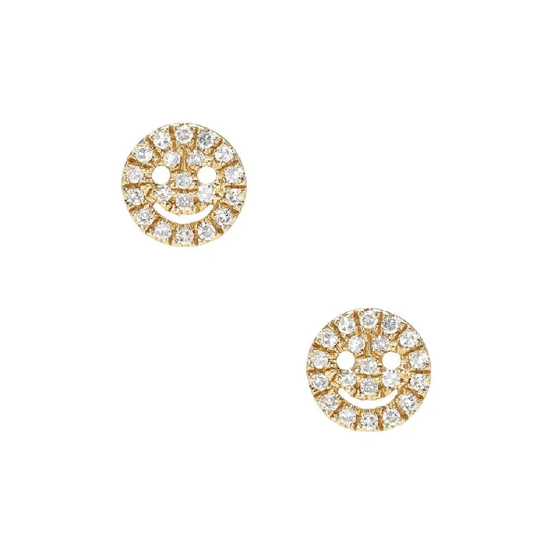 office earrings for women-Petite Smiley Face Pave Post Earrings