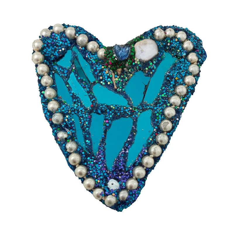 unique brooches for women-GREECE VI - Turquoise Heart with Swimmer & Pearls Brooch, 2022