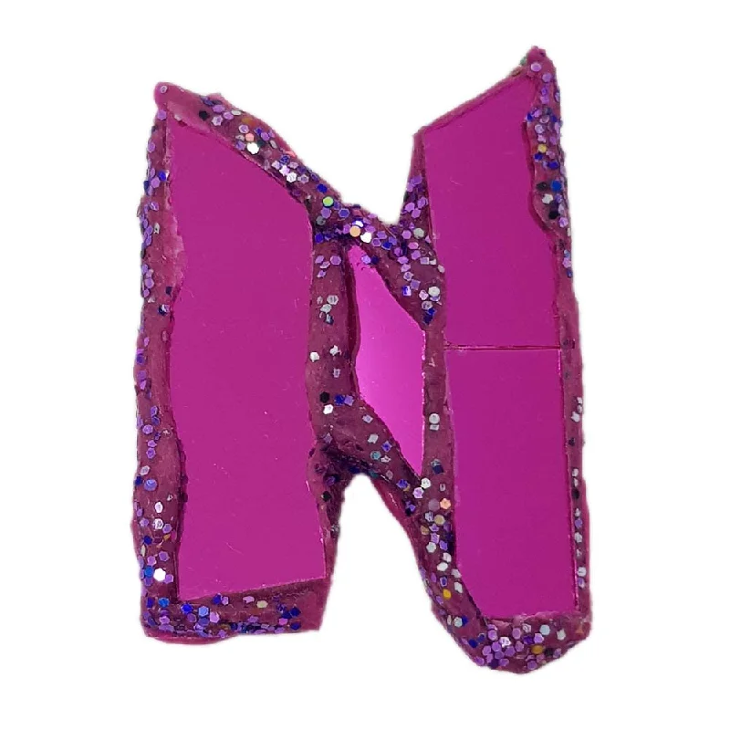 pearl and crystal brooches for women-LETTER N -  PURPLE BROOCH