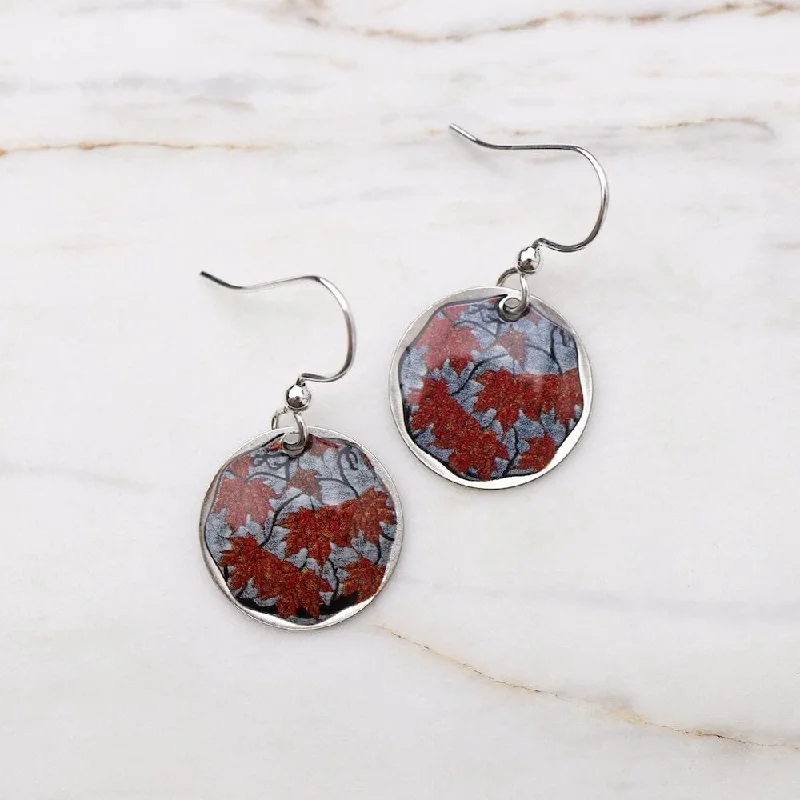 elegant earrings for women-Round Red Maple Earrings