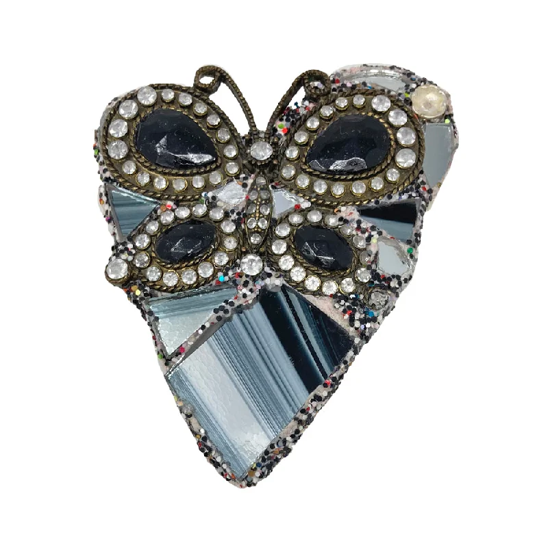 handmade brooches for women-BUTTERFLY HEART BROOCH - BLACK TO WHITE