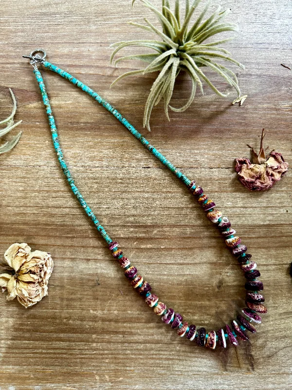 gold necklaces for women-22 inch purple spiny graduated and turquoise