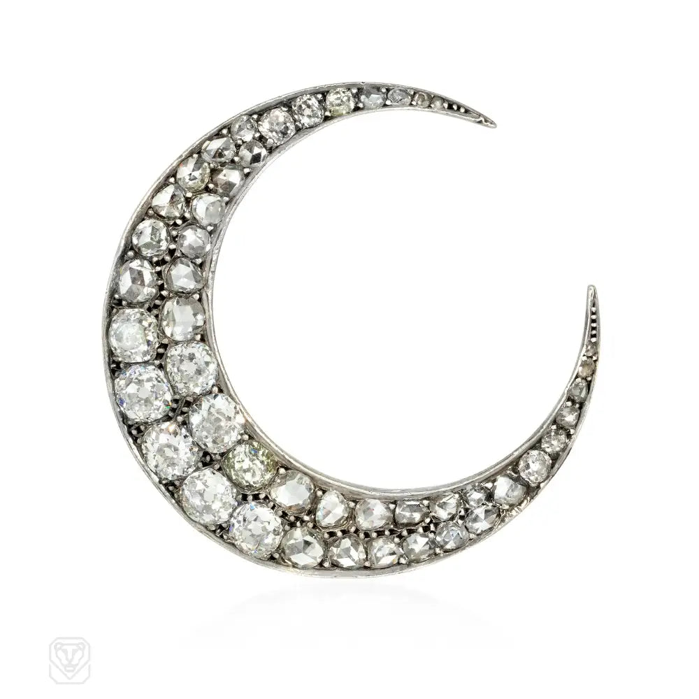 statement brooches for women-Antique diamond crescent brooch