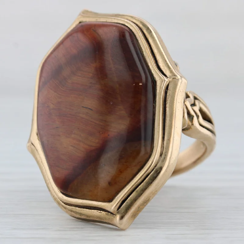 classy engagement rings for women-Barse Tiger's Eye Cabochon Statement Ring Brass Size 10 Statement