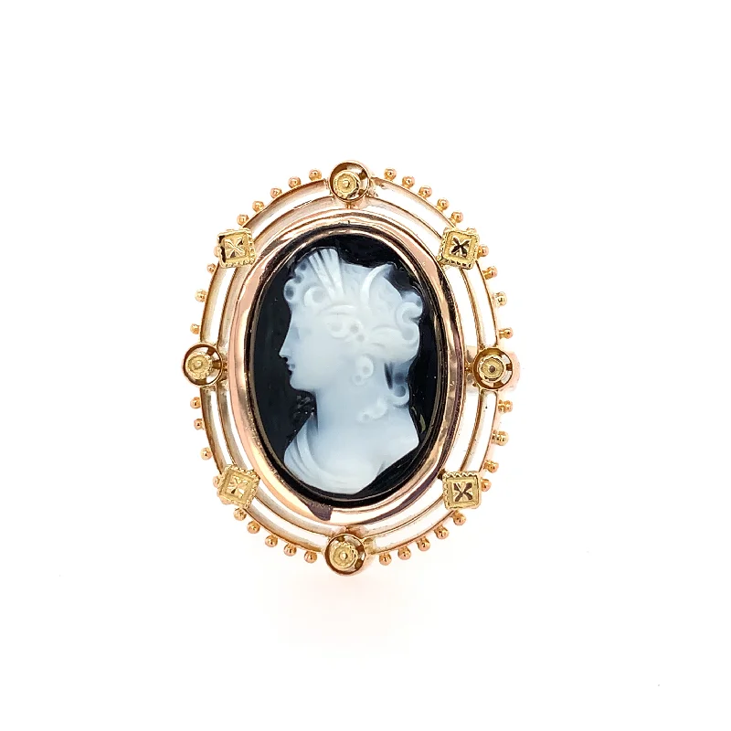 silver leaf brooches for women-Antique Cameo Brooch Conversion Ring in Tri Color Gold