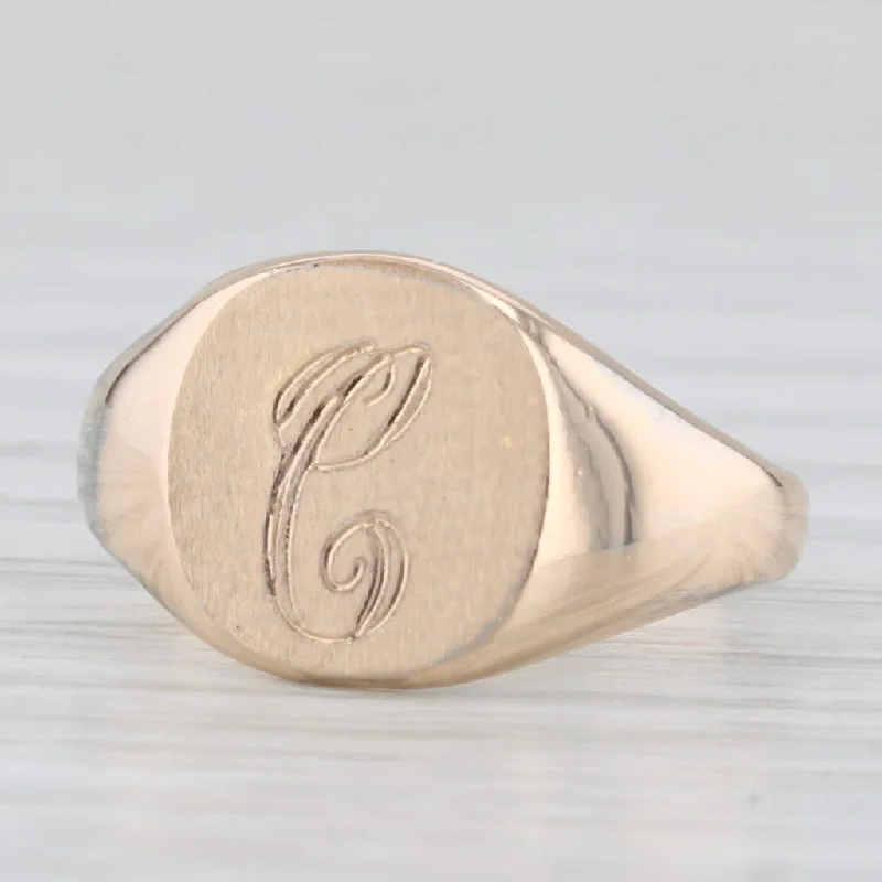 halo engagement rings for women-Vintage 10K Yellow Gold Filled "C" Initial Signet Ring Size 3.5