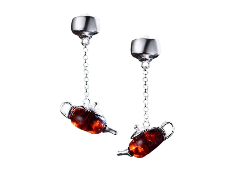 silver drop earrings for women-Teapot Earring