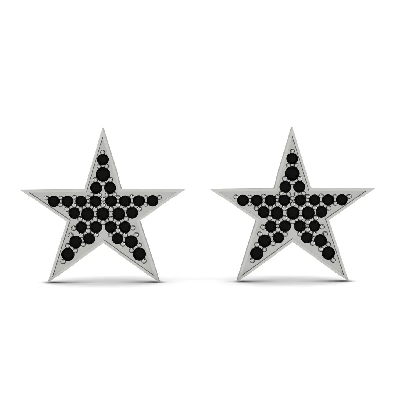 statement hoop earrings for women-Star Stud Black Diamond Earrings - Star No. 9