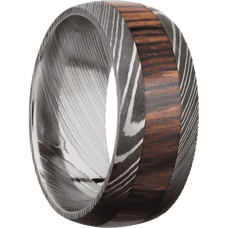 eco-conscious engagement rings for women-Damascus with Acid Finish and Cocobolo Inlay