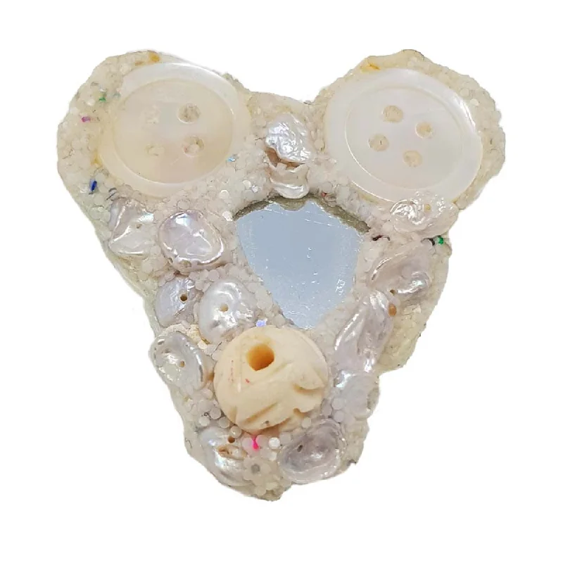 designer brooches for women-WHITE BUTTON HEART BROOCH