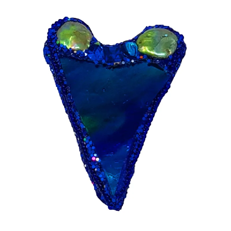 soft enamel brooches for women-BLUE RIPPLED HEART BROOCH