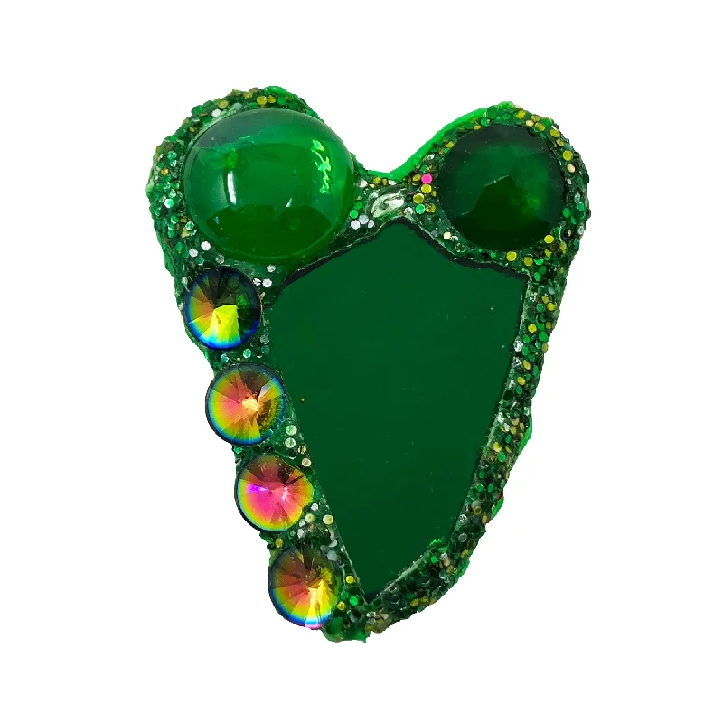 floral gemstone brooches for women-GREEN HEART BROOCH WITH CRYSTALS, 2022