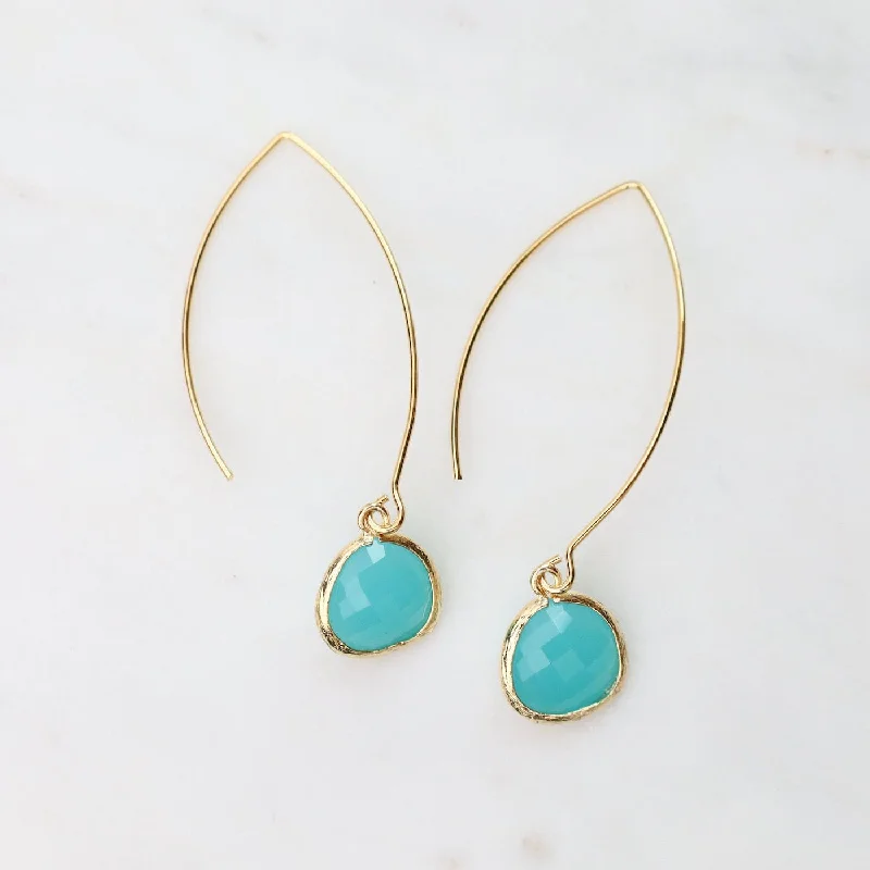 silver drop earrings for women-Gold Plated Gem Dangle Earrings - Turquoise