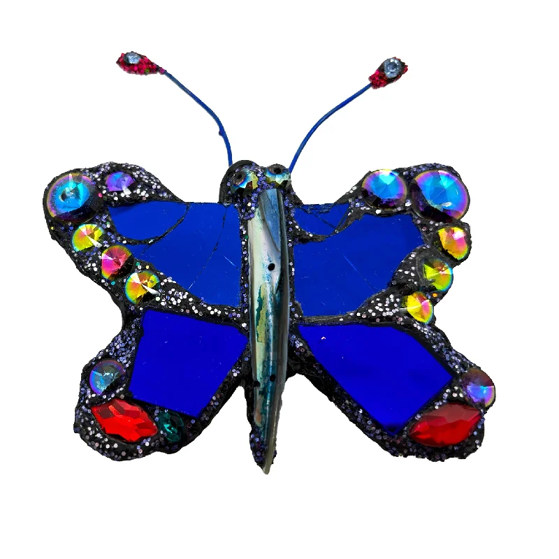 luxury gold brooches for women-POLLINATOR - BLUE & RED BUTTERFLY BROOCH, 2023