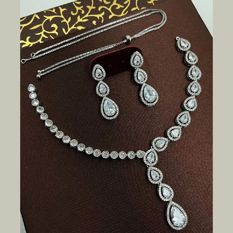 multi-layered necklaces for women-Aamrapali Silver Plated AD Stone Necklilace Set