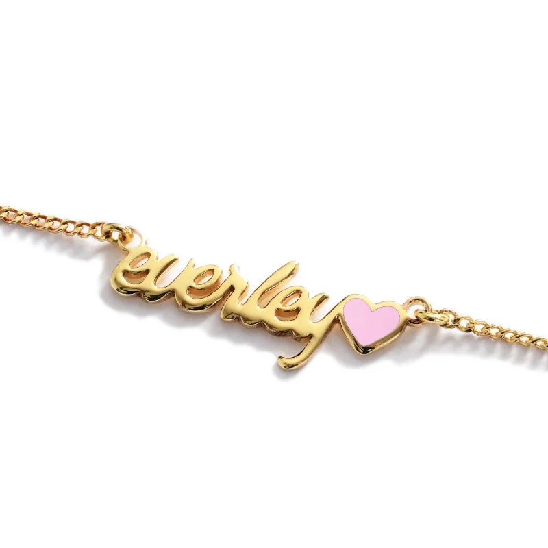 simple necklaces for women-Script Heart Enamel Nameplate