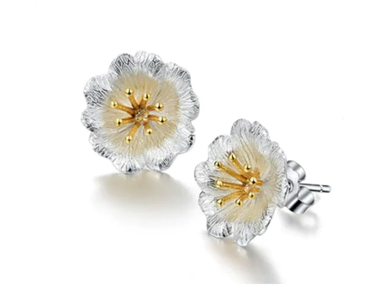 birthday earrings for women-Wild Rose Flower Stud Earring