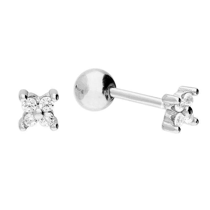 animal earrings for women-Silver Labret with CZ