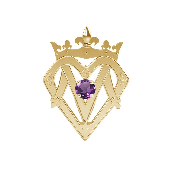 silver leaf brooches for women-SCOTTISH QUEEN MARY LUCKENBOOTH AMETHYST BROOCH IN YELLOW GOLD