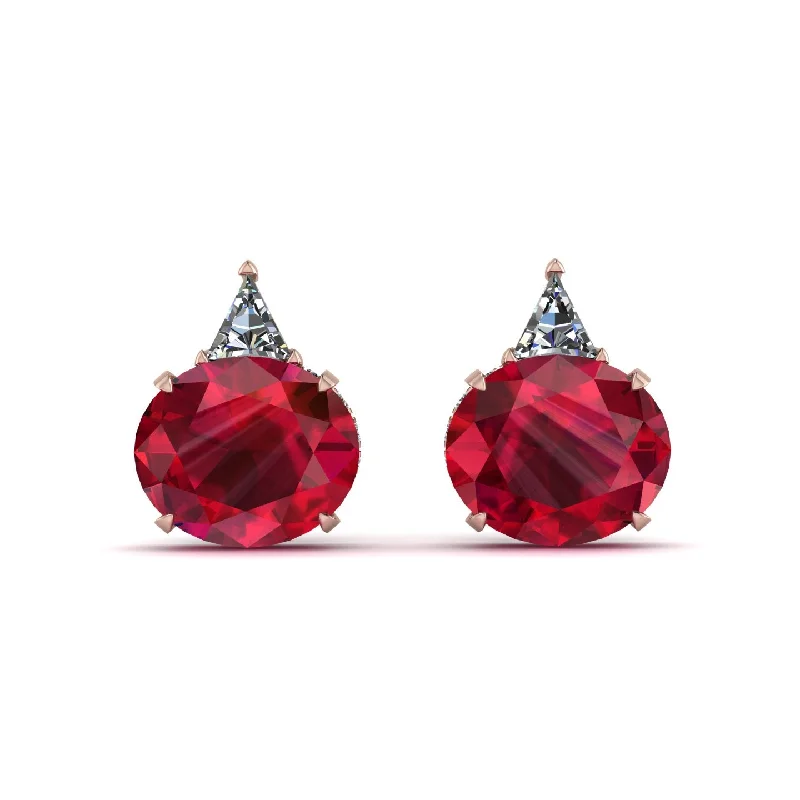 ethnic earrings for women-Hidden Halo Ruby Earrings - Rosalie No. 11