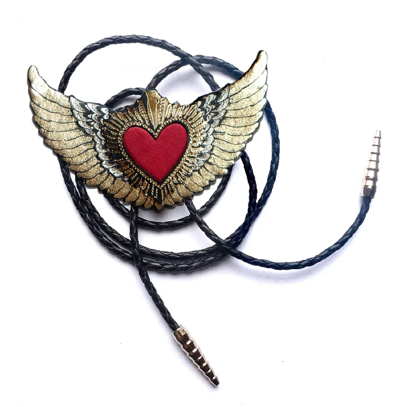 diamond heart necklaces for women-WINGED HEART . bolo