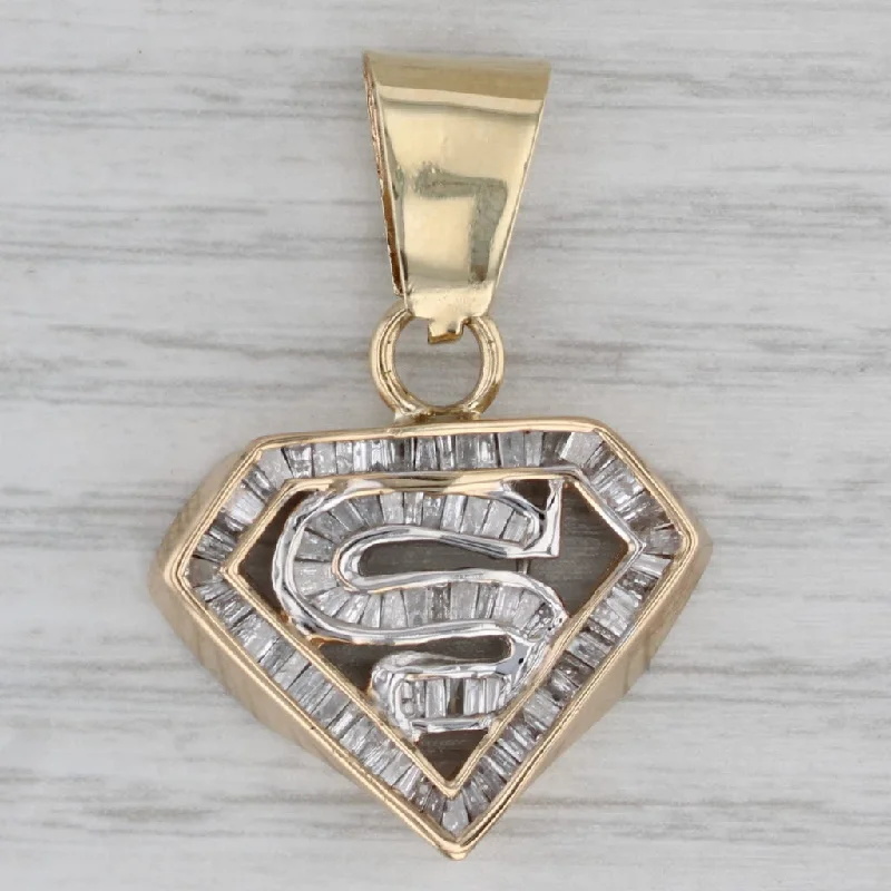 affordable rose gold engagement rings for women-1.80ct Diamond Superman Letter S Initial 14k Yellow Gold Pendant