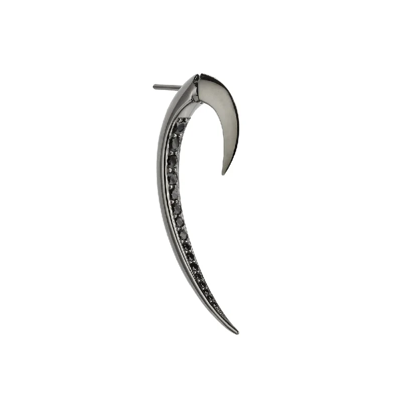 modern earrings for women-Hook Single Size 1 Earring - Silver Black Rhodium & Black Spinel