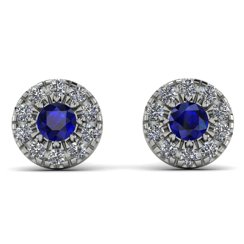 birthstone earrings for women-Halo Sapphire Earrings - Heaven No. 15