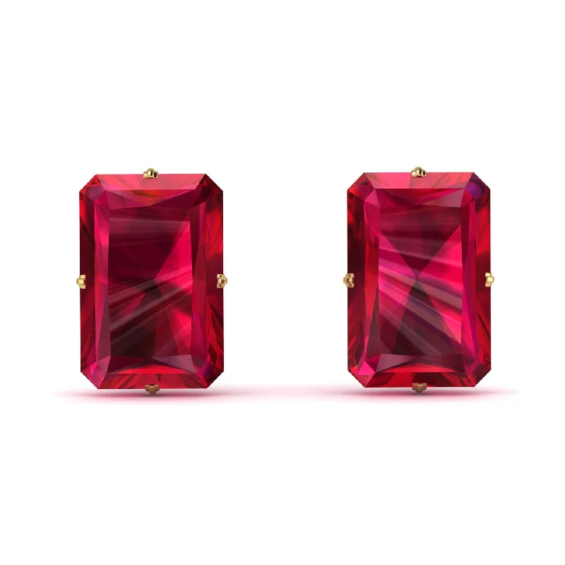 rose gold earrings for women-Hidden Halo Emerald Cut Ruby Earrings  - Vanessa No. 40